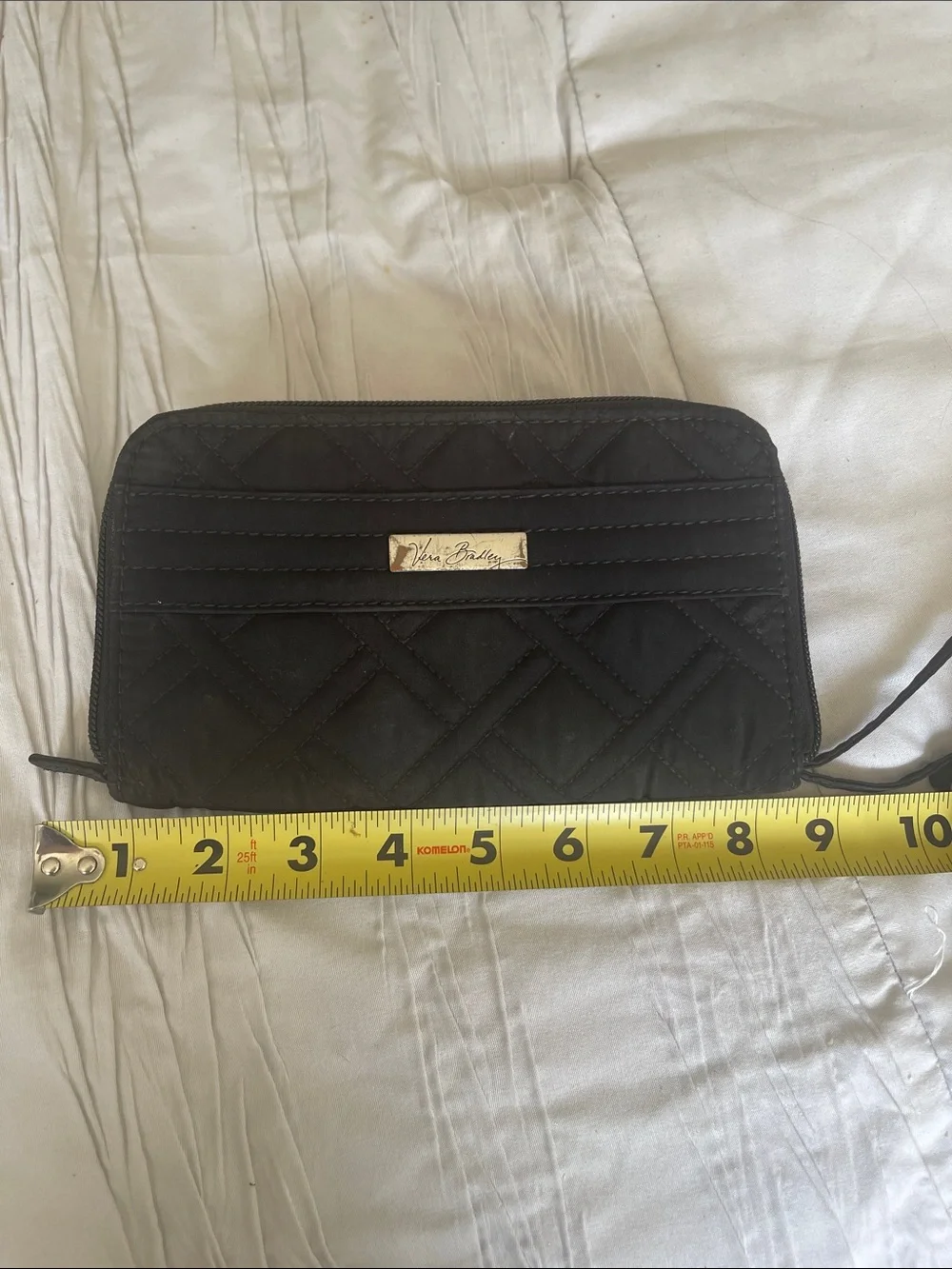 Vera Bradley Black Quilted Zip-Around Wallet with Logo Plaque
